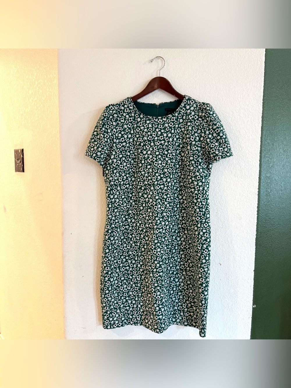 Ann Taylor Womens Dress Green White Mini Floral Mofit Back Zip Size 12